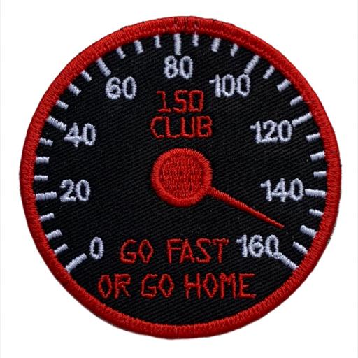 150 Club 8cm Round Patch. Hook or Iron on Backed
