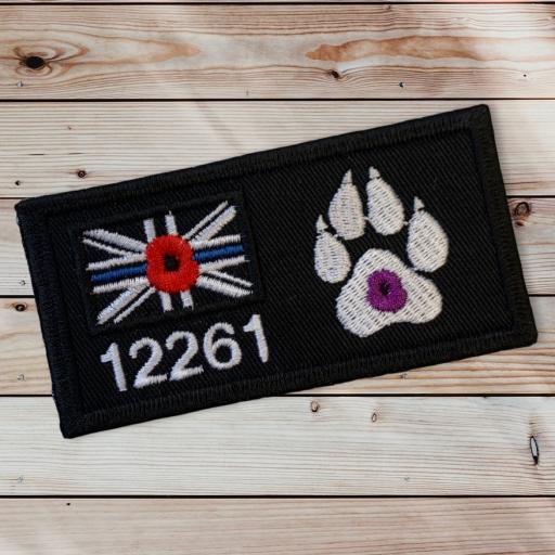Thin Line Union Jack Dog Paw Patch 10cm x 5cm With Remembrance Poppy Personalised with name or number